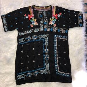 Johnny Was Short Sleeve Embroidered Tunic Shirt